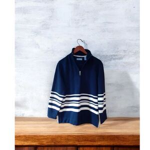 Pacer Stripe Half Zip Up Pullover Sweatshirt Size S Navy Blue White